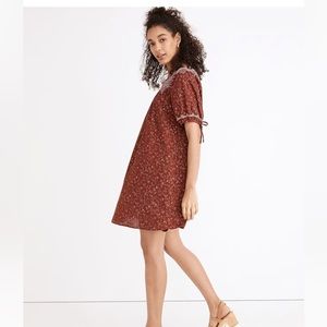 Embroidered Puff-Sleeve Babydoll Dress in Dotted Vines